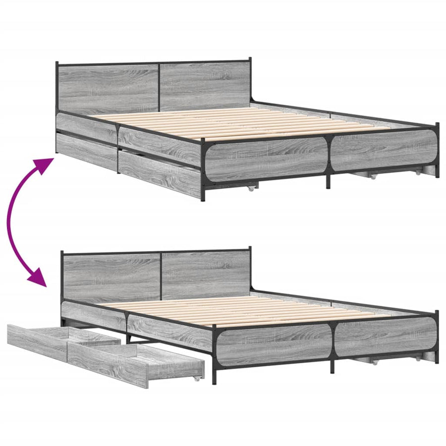 Bedframe met lades bewerkt hout grijs sonoma eiken 135x190 cm