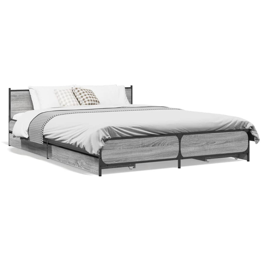 Bedframe met lades bewerkt hout grijs sonoma eiken 135x190 cm