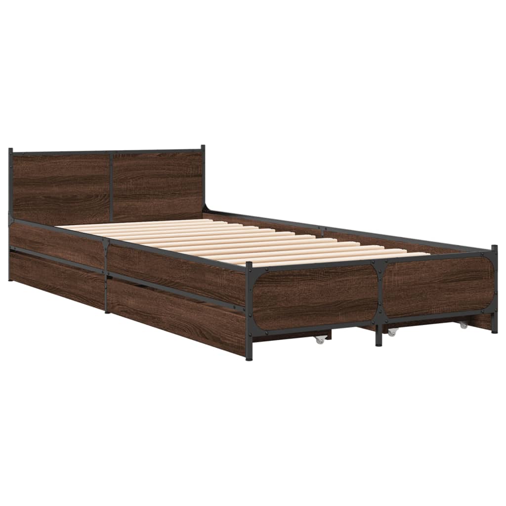 Bedframe met lades bewerkt hout bruineikenkleurig 100x200 cm