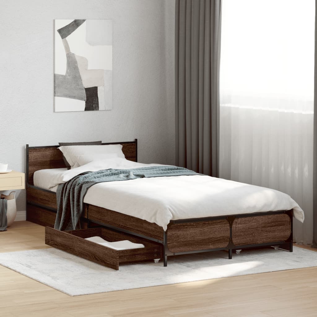 Bedframe met lades bewerkt hout bruineikenkleurig 100x200 cm