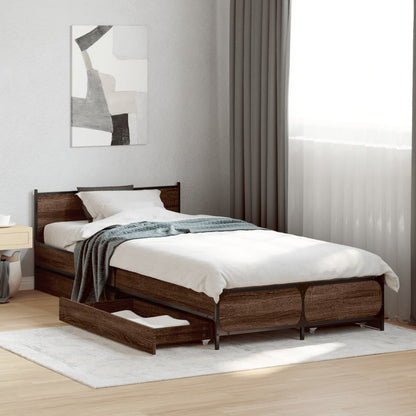 Bedframe met lades bewerkt hout bruineikenkleurig 100x200 cm