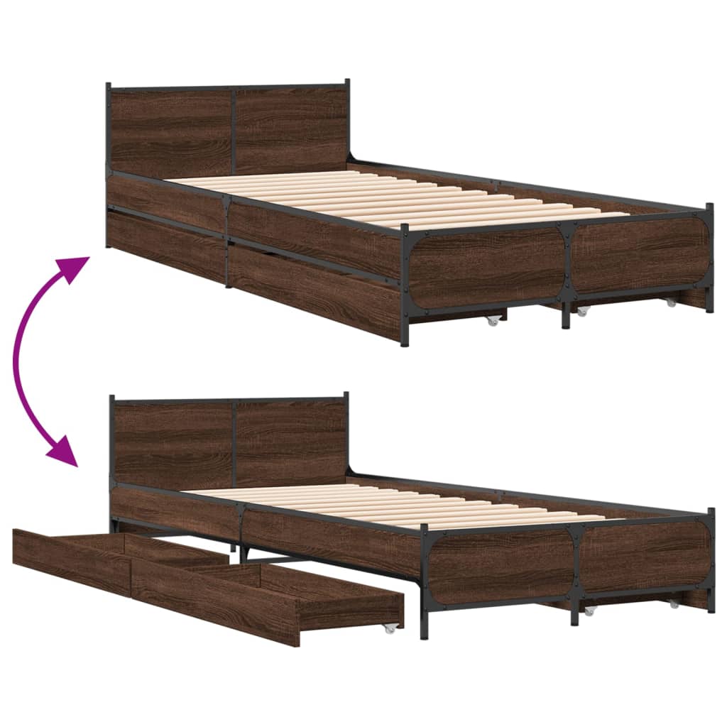 Bedframe met lades bewerkt hout bruineikenkleurig 100x200 cm