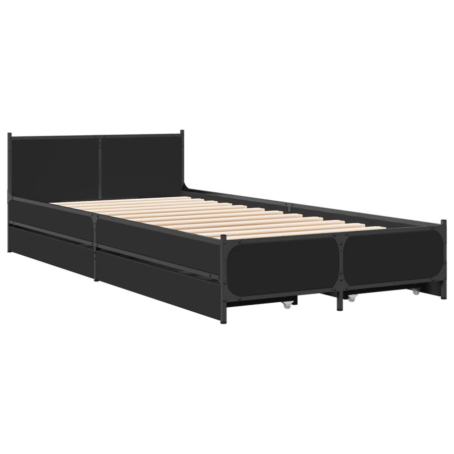 Bedframe met lades bewerkt hout zwart 90x200 cm