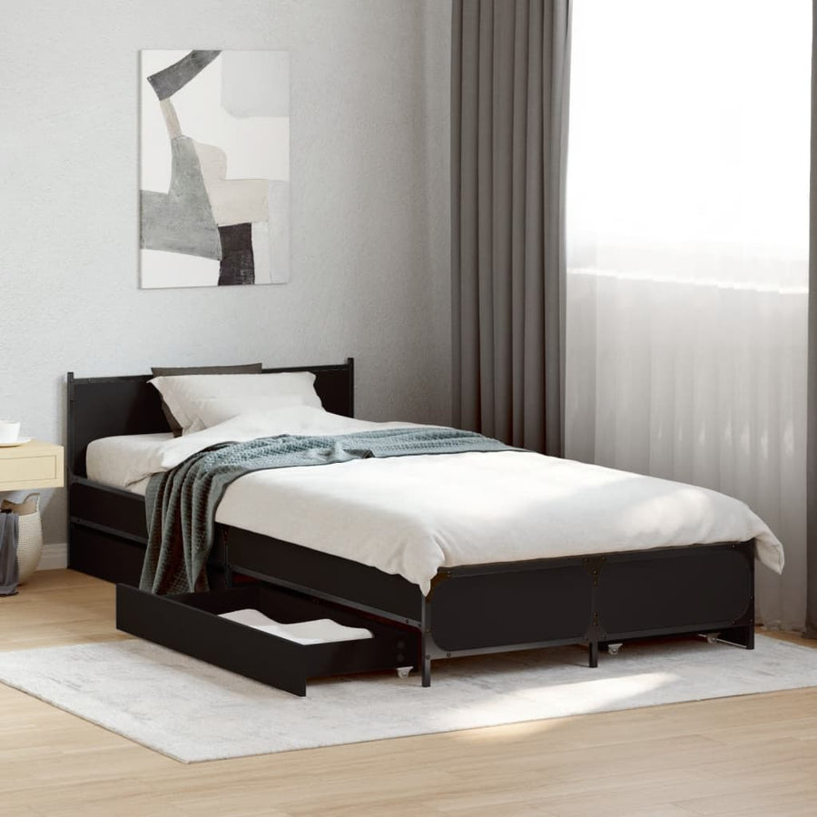 Bedframe met lades bewerkt hout zwart 90x200 cm