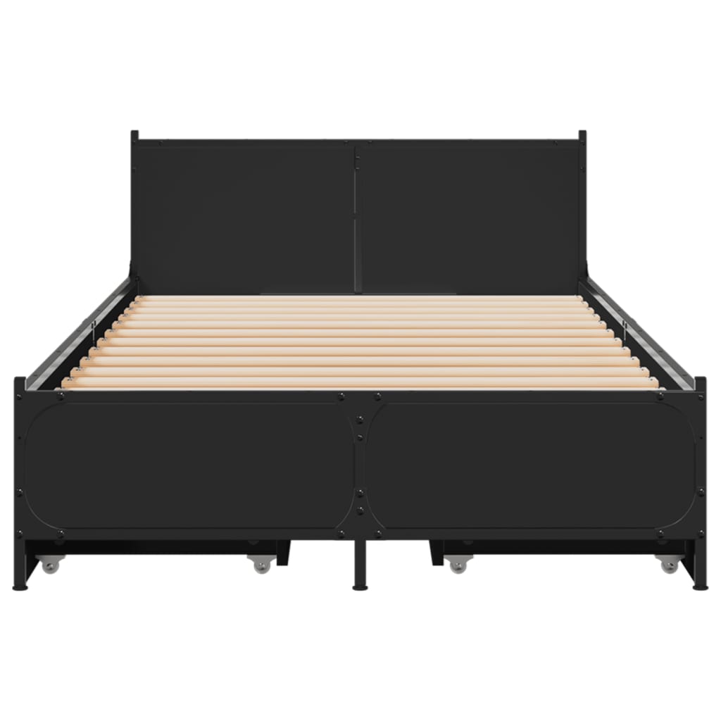 Bedframe met lades bewerkt hout zwart 90x200 cm