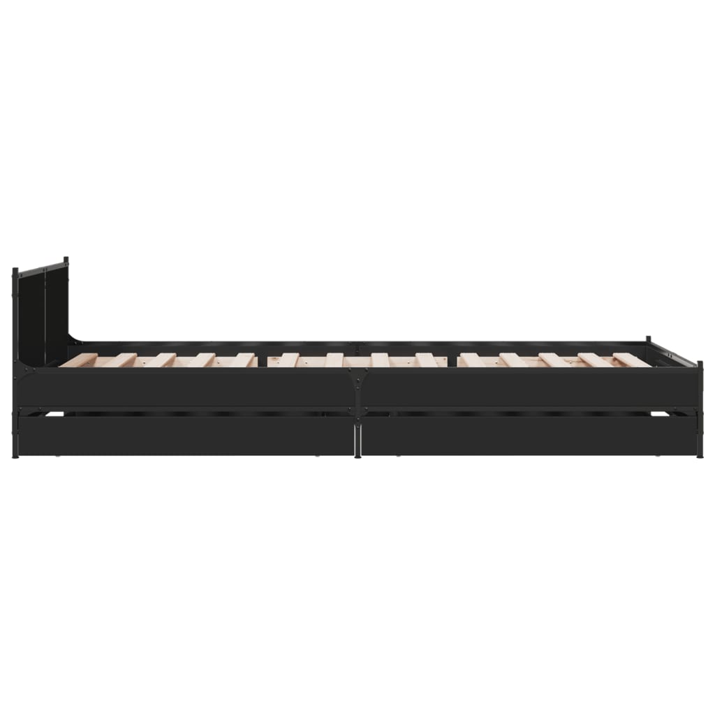 Bedframe met lades bewerkt hout zwart 90x200 cm