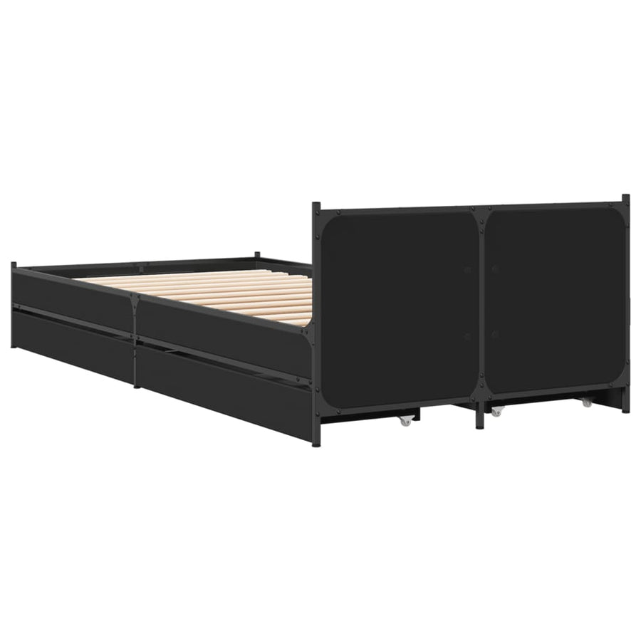 Bedframe met lades bewerkt hout zwart 90x200 cm