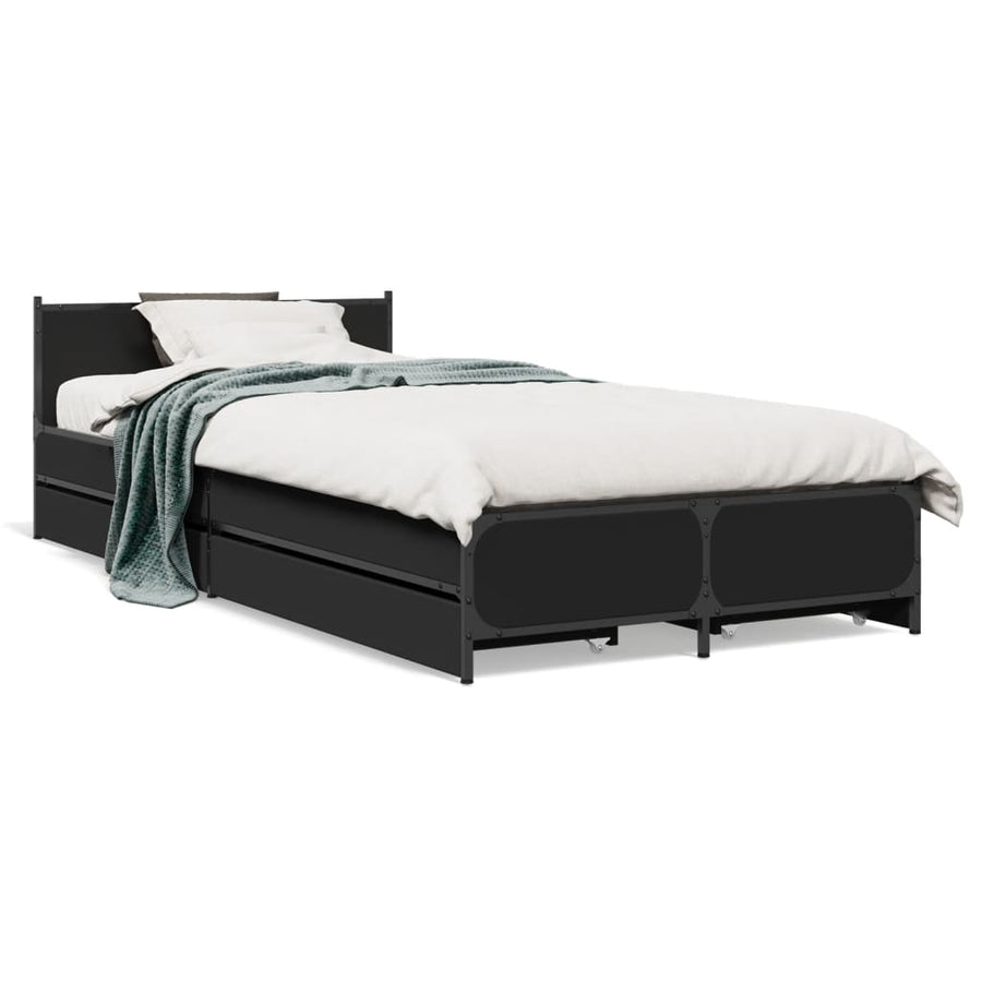 Bedframe met lades bewerkt hout zwart 90x200 cm