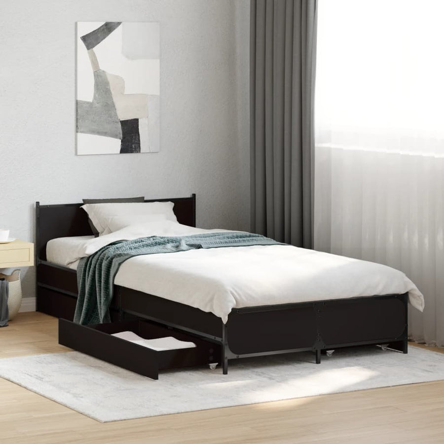Bedframe met lades bewerkt hout zwart 75x190 cm