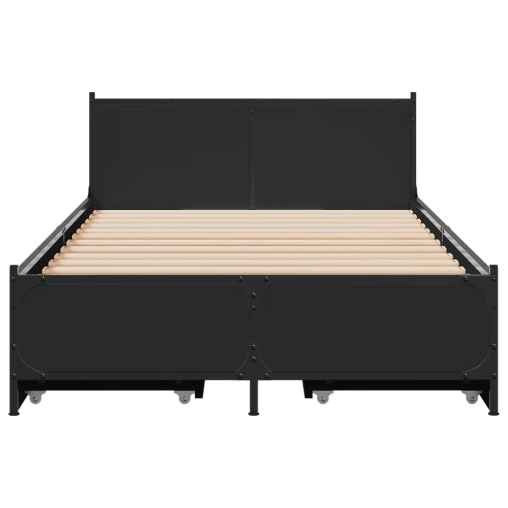 Bedframe met lades bewerkt hout zwart 75x190 cm