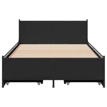Bedframe met lades bewerkt hout zwart 75x190 cm