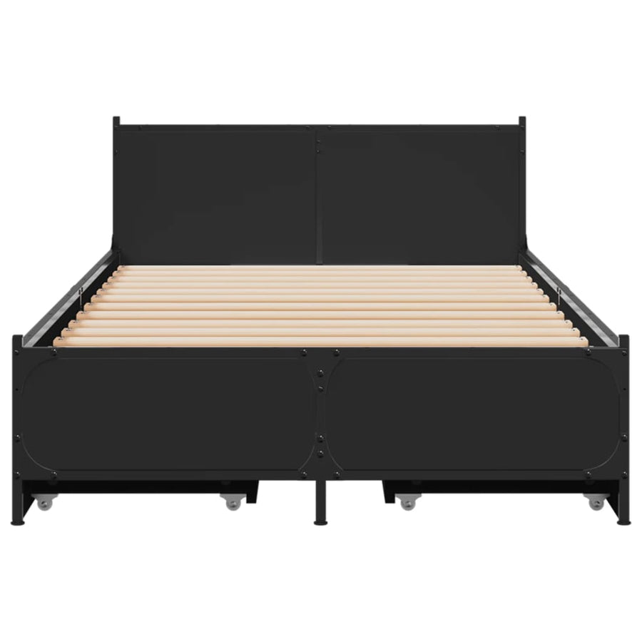 Bedframe met lades bewerkt hout zwart 75x190 cm