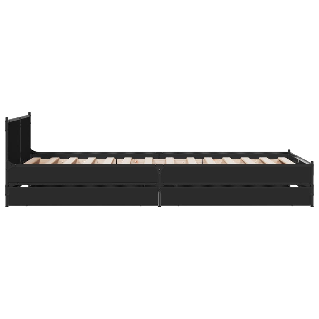 Bedframe met lades bewerkt hout zwart 75x190 cm