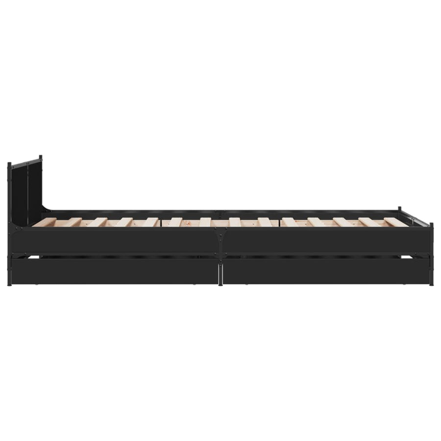 Bedframe met lades bewerkt hout zwart 75x190 cm