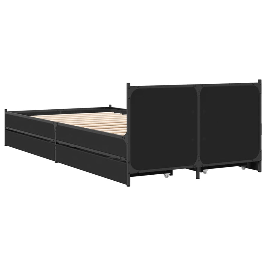 Bedframe met lades bewerkt hout zwart 75x190 cm