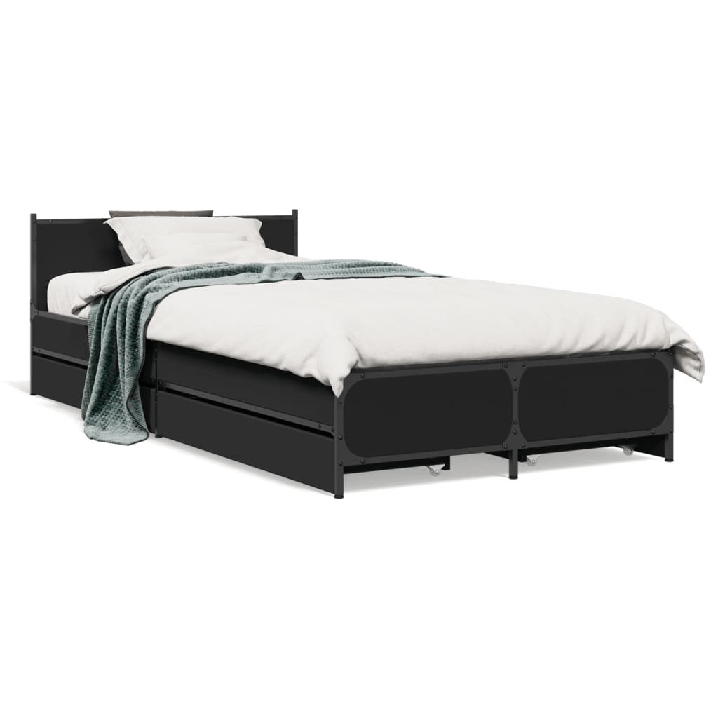 Bedframe met lades bewerkt hout zwart 75x190 cm