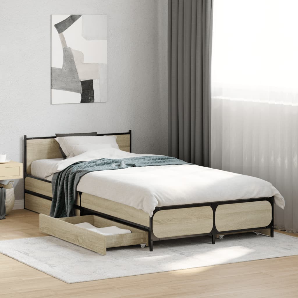 Bedframe met lades bewerkt hout sonoma eikenkleurig 75x190 cm