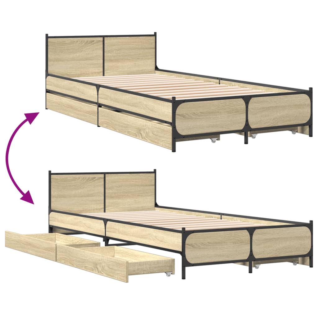 Bedframe met lades bewerkt hout sonoma eikenkleurig 75x190 cm