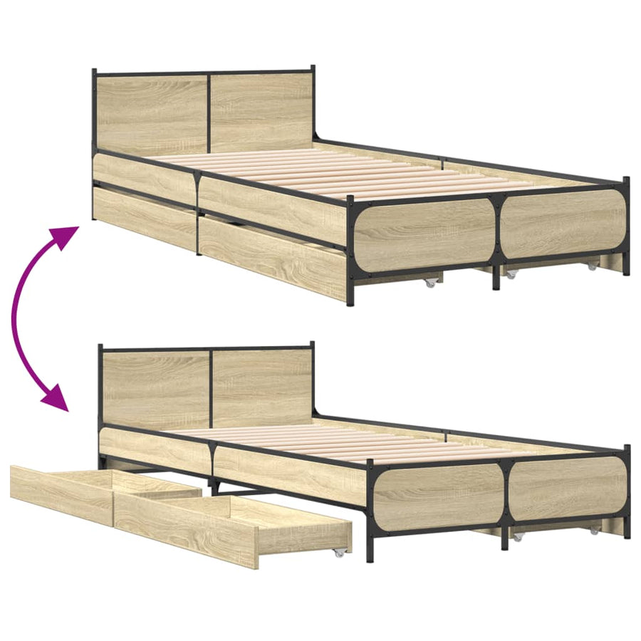 Bedframe met lades bewerkt hout sonoma eikenkleurig 75x190 cm