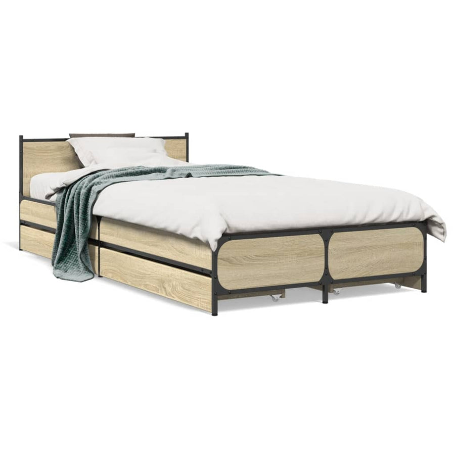 Bedframe met lades bewerkt hout sonoma eikenkleurig 75x190 cm