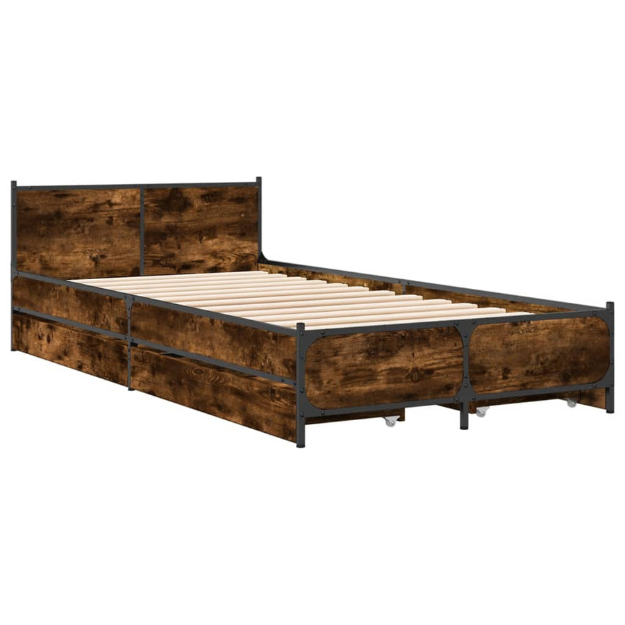 Bedframe met lades bewerkt hout gerookt eikenkleurig 75x190 cm