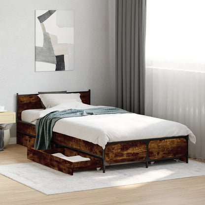 Bedframe met lades bewerkt hout gerookt eikenkleurig 75x190 cm