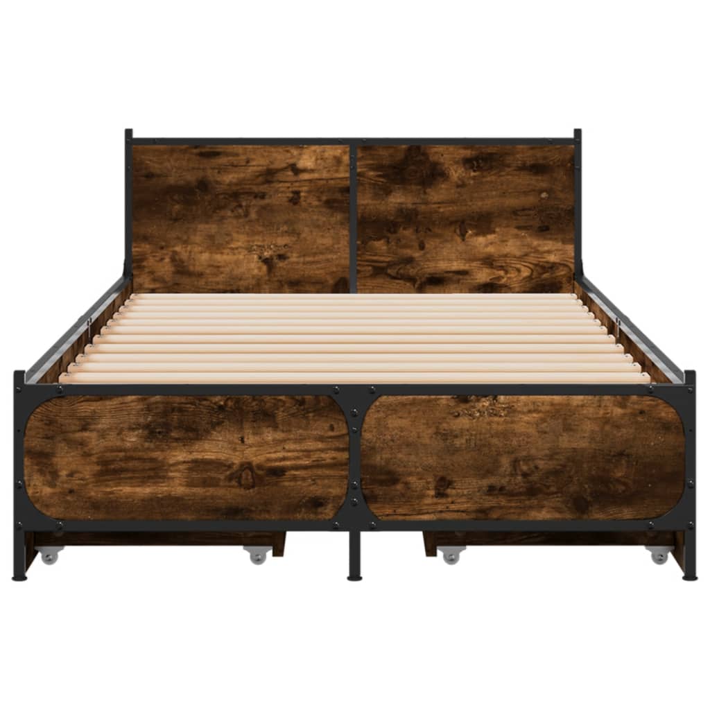 Bedframe met lades bewerkt hout gerookt eikenkleurig 75x190 cm