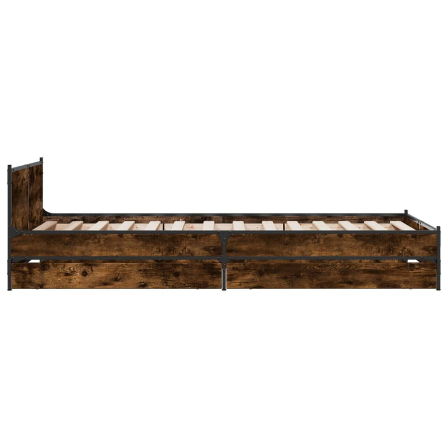 Bedframe met lades bewerkt hout gerookt eikenkleurig 75x190 cm