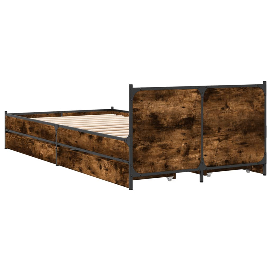 Bedframe met lades bewerkt hout gerookt eikenkleurig 75x190 cm