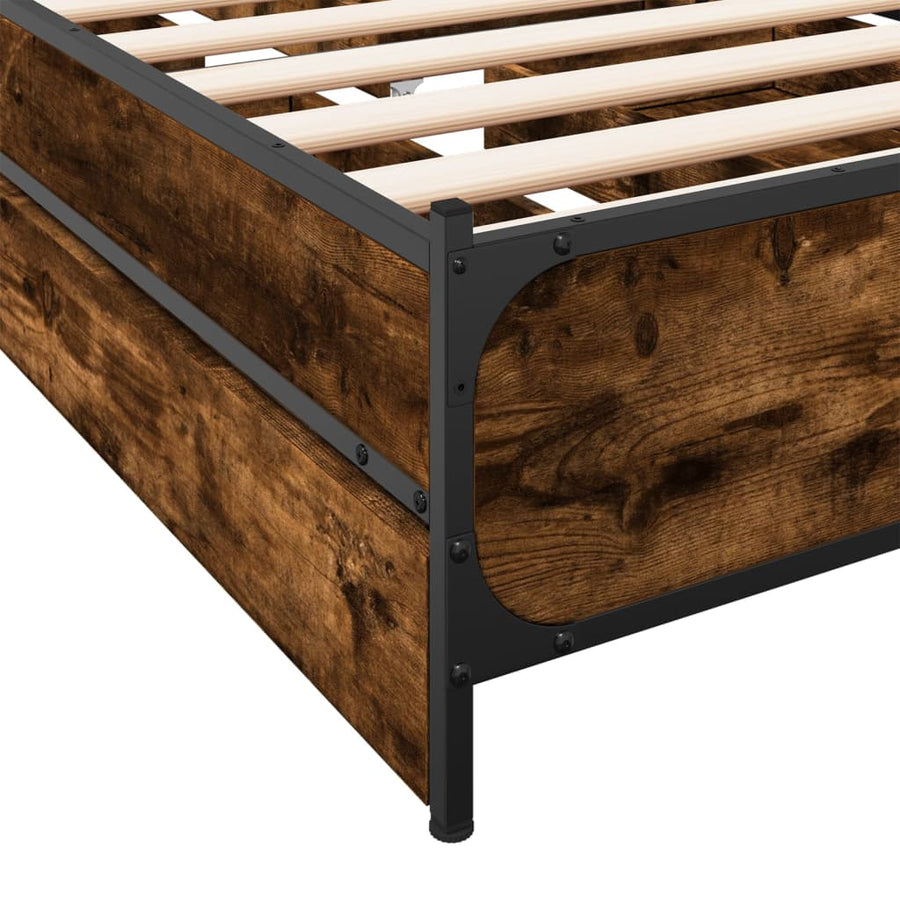 Bedframe met lades bewerkt hout gerookt eikenkleurig 75x190 cm
