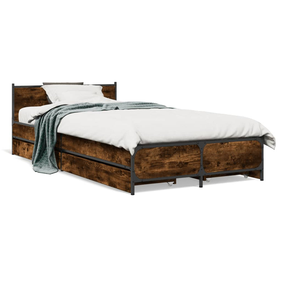 Bedframe met lades bewerkt hout gerookt eikenkleurig 75x190 cm