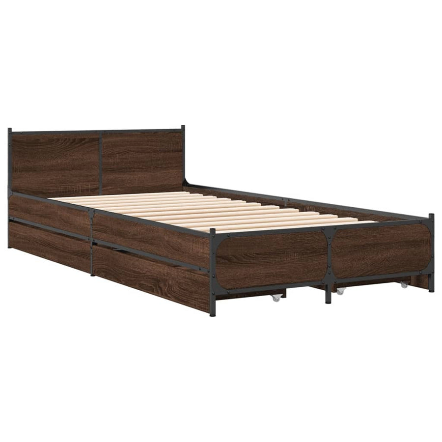 Bedframe met lades bewerkt hout bruineikenkleurig 75x190 cm