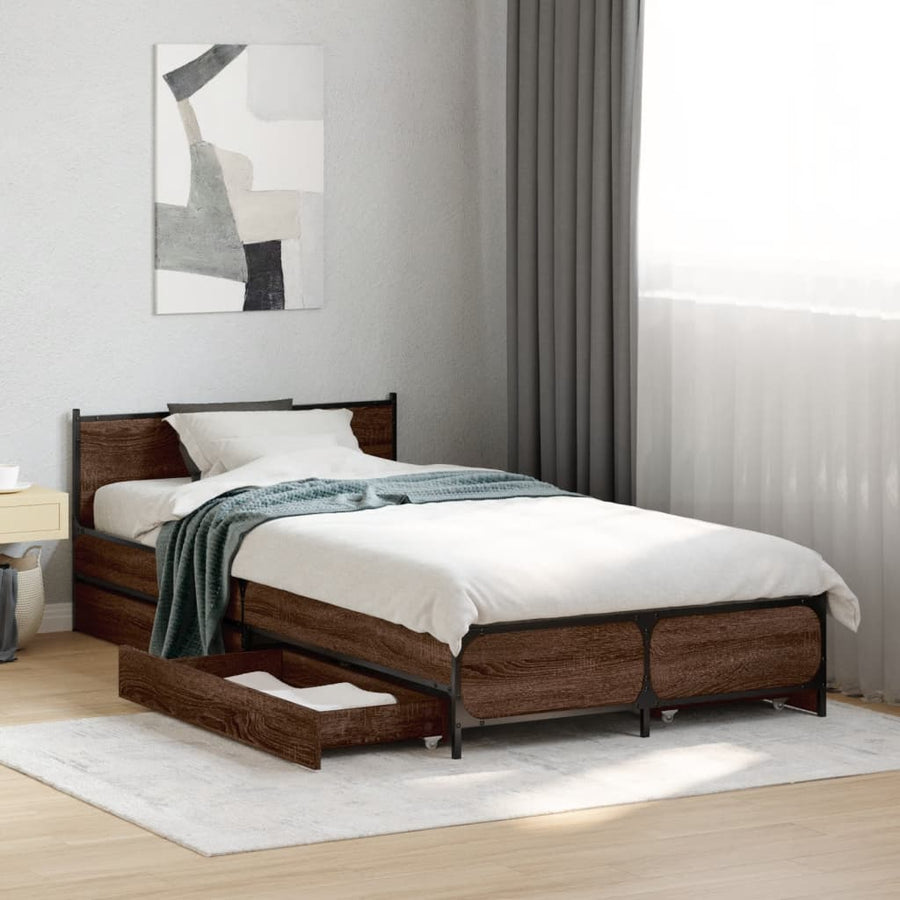 Bedframe met lades bewerkt hout bruineikenkleurig 75x190 cm