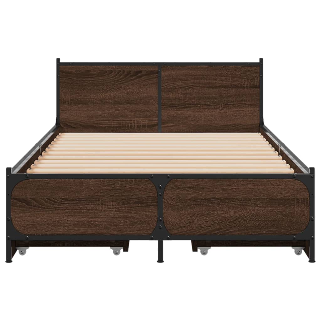 Bedframe met lades bewerkt hout bruineikenkleurig 75x190 cm