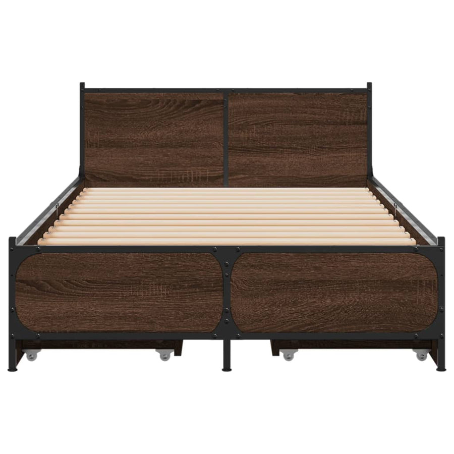Bedframe met lades bewerkt hout bruineikenkleurig 75x190 cm