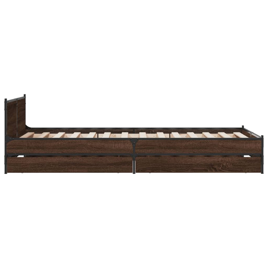 Bedframe met lades bewerkt hout bruineikenkleurig 75x190 cm