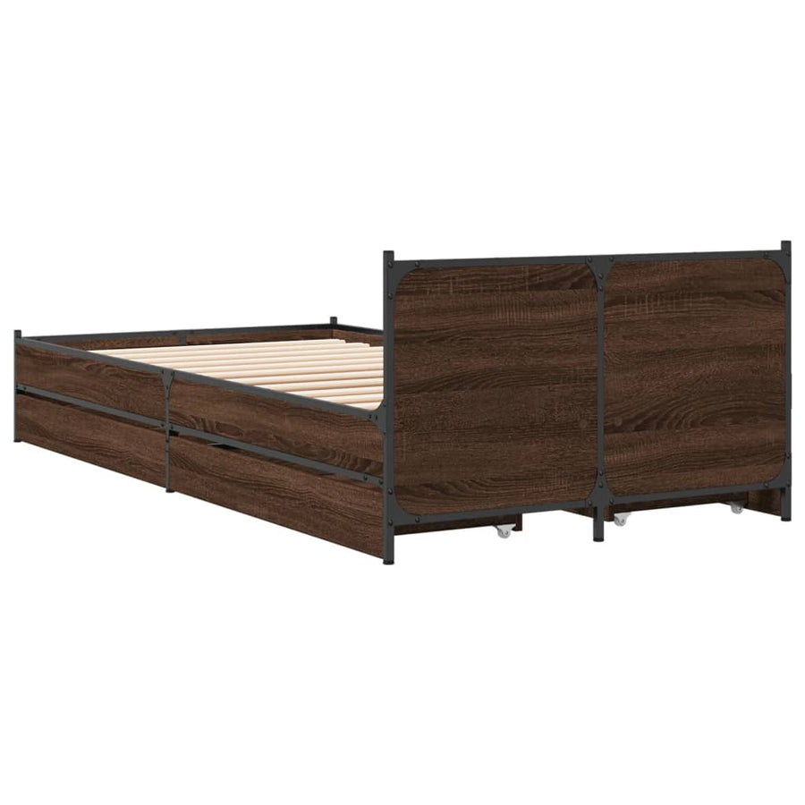 Bedframe met lades bewerkt hout bruineikenkleurig 75x190 cm