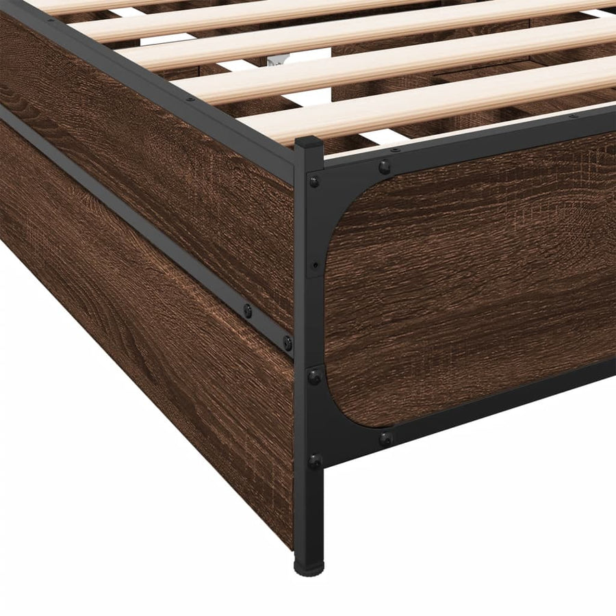 Bedframe met lades bewerkt hout bruineikenkleurig 75x190 cm