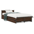 Bed frame with drawers treated wood brown oak finish 75x190 cm
