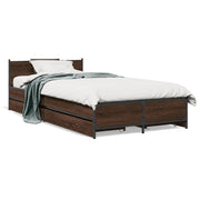 Bedframe 75x190 cm bewerkt hout bruineiken met lades