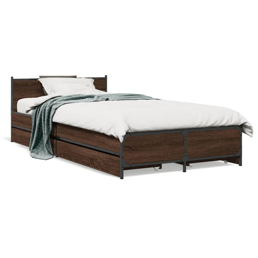 Bedframe met lades bewerkt hout bruineikenkleurig 75x190 cm