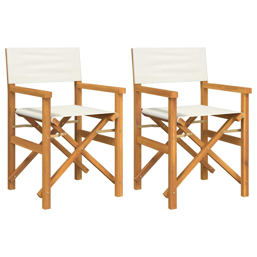 Regisseursstoelen inklapbaar 2 st massief teakhout crèmekleurig