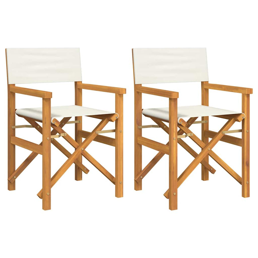 Regisseursstoelen inklapbaar 2 st massief teakhout crèmekleurig