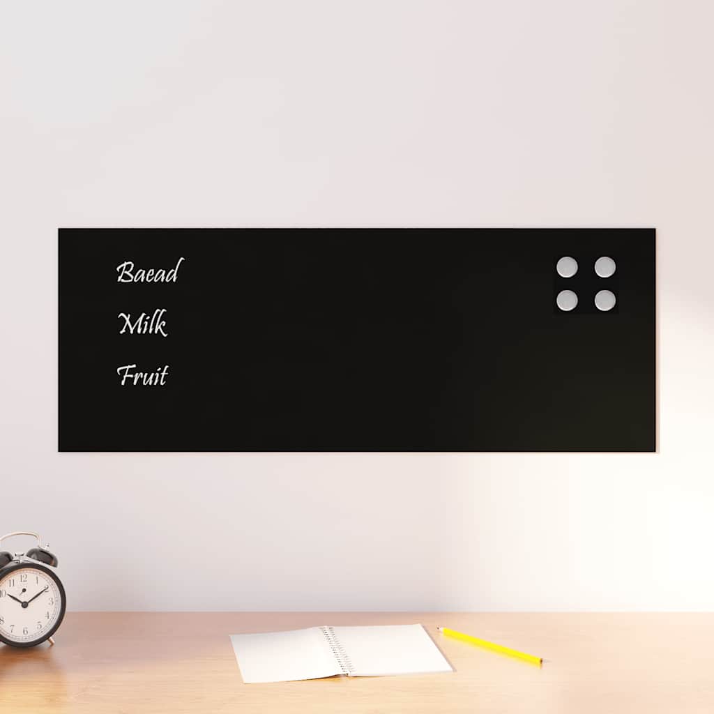Magneetbord voor aan de wand 80x30 cm gehard glas zwart