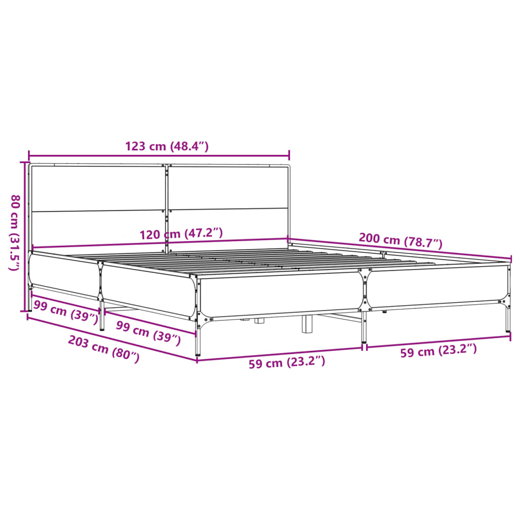 Bedframe bewerkt hout metaal zwart 120x200 cm