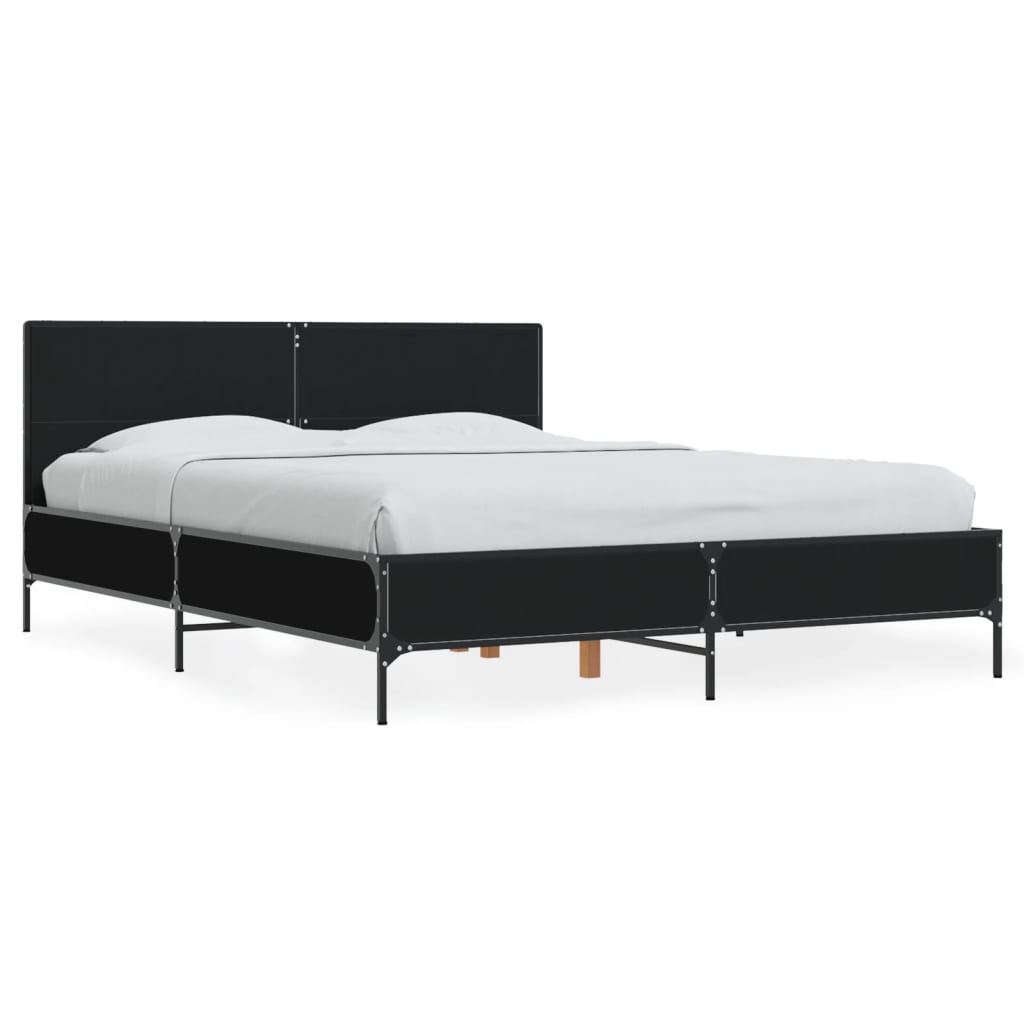 Bedframe bewerkt hout metaal zwart 120x200 cm
