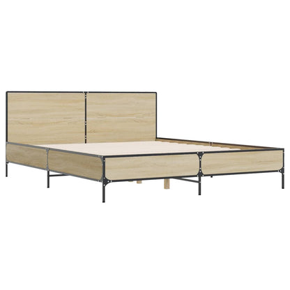 Bedframe bewerkt hout metaal sonoma eikenkleurig 120x200 cm