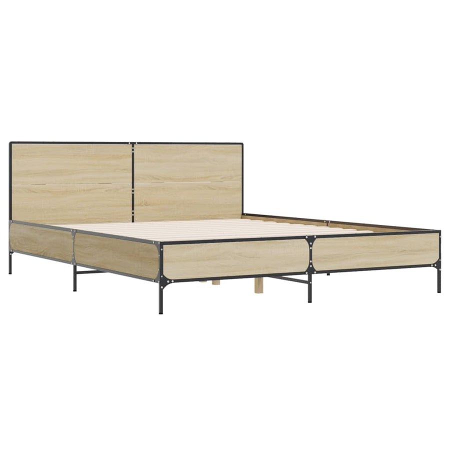 Bedframe bewerkt hout metaal sonoma eikenkleurig 120x200 cm