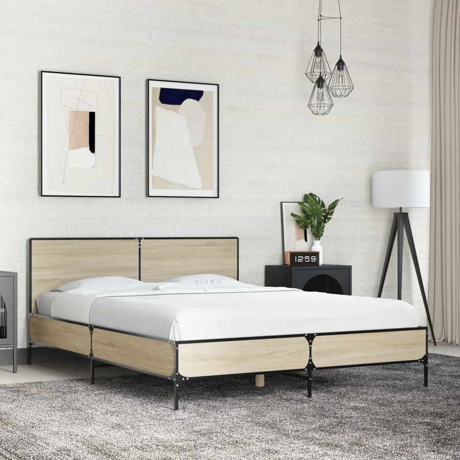 Bedframe bewerkt hout metaal sonoma eikenkleurig 120x200 cm
