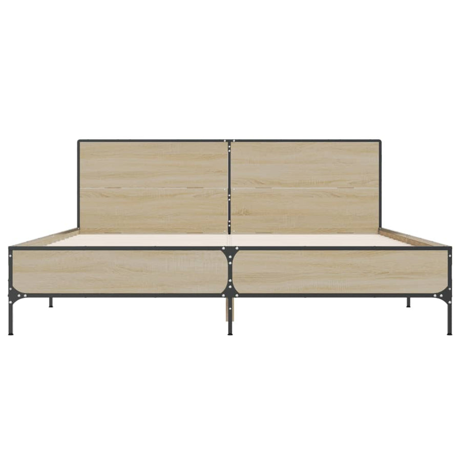 Bedframe bewerkt hout metaal sonoma eikenkleurig 120x200 cm